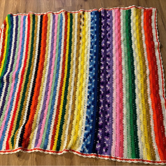 Rainbow afghan blanket handmade - Picture 3 of 4
